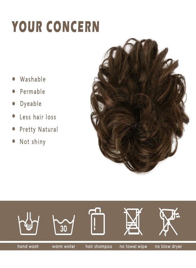 BARSDAR 100% Human Hair Bun Extension - Real Human Hair Brown Messy Bun Scrunchie for Women - Elastic Wavy Darker Brown Updo Extensions Thick Soft Fluffy Natural Looking Chignons Hairpieces Daily - Image 4